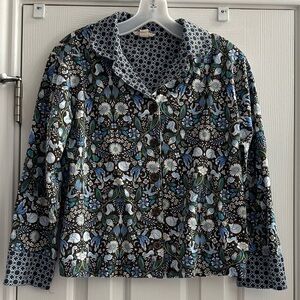 Vera Bradley Floral Pajama Top Blouse Brown Blue Small Whimsical Fairycore Retro